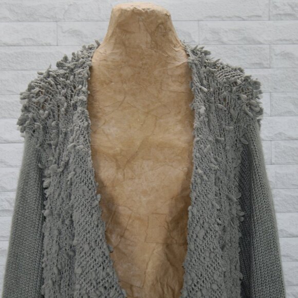 ALTAR'D STATE Cardigan Open Front Textured Long Waterfall Ruffle Front Gray L - Picture 2 of 13